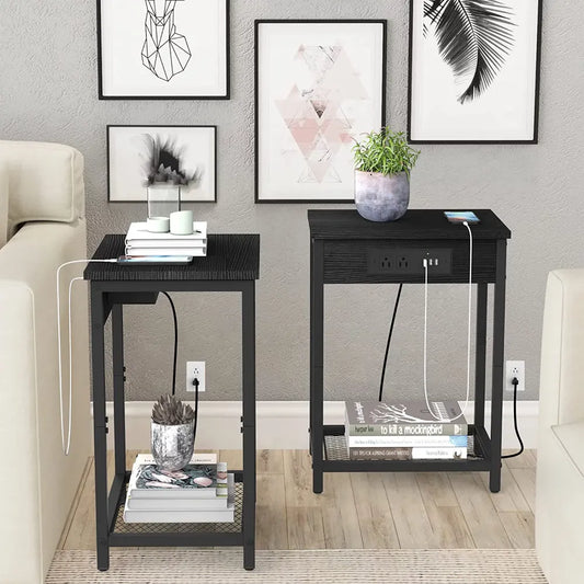 Nightstand Table Set with Charging Station