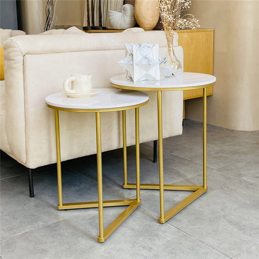 White and Golden Side Table Set